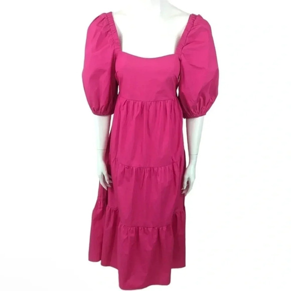 🍀 MINKPINK NWT YASAMINE TIERED RASPBERRY DRESS SIZE MEDIUM - Picture 1 of 7